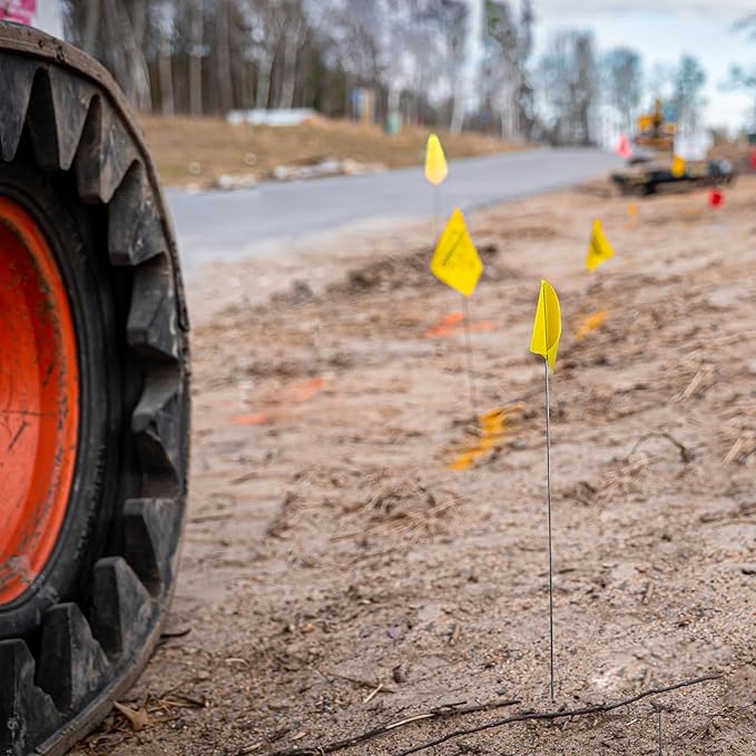Zozen 100Pack Yellow Marking Flags, Writable/15x4x5 Inch, Yard Flags for Lawn & Irrigation & Landscape & Sprinkler & Survey & Dog Training.