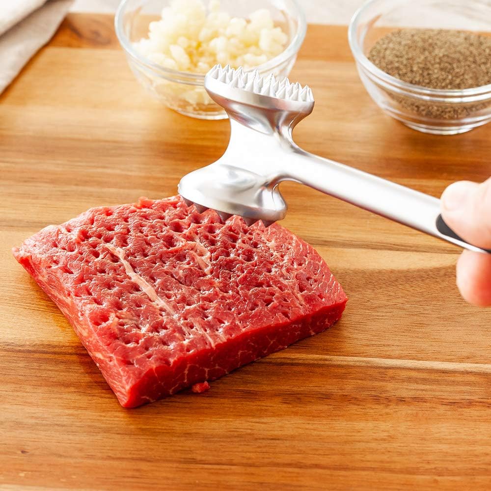 Restaurantware Met Lux Meat Tenderizer, 1 Double-Sided Meat Mallet - Textured Surfaces, Ergonomic Handle, Aluminum Meat Pounder, Corrosion-Resistant, For Tenderizing Steak Or Poultry