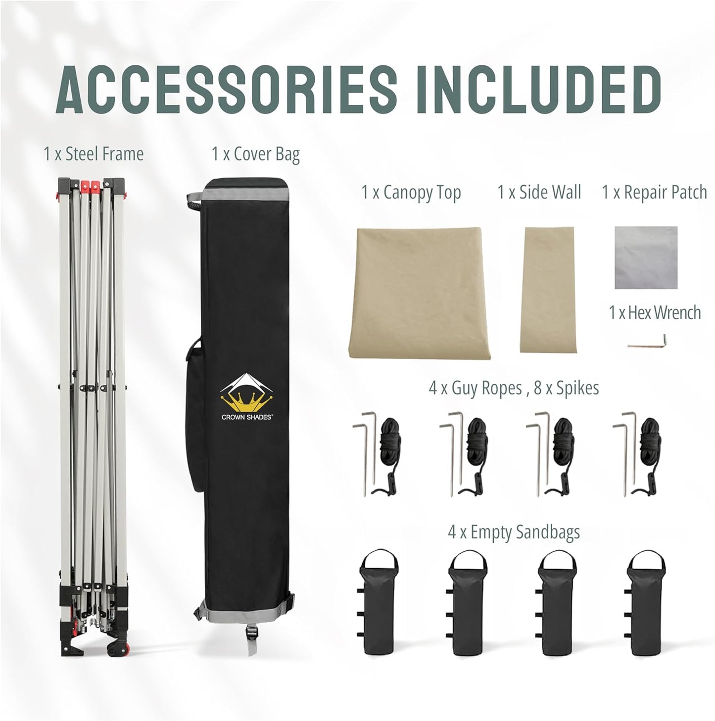 CROWN SHADES 12x12 Pop Up Canopy Tent Instant Commercial with 150D Silver Coated Fabric Including 1 Removable Sidewall, 4 Ropes, 8 Stakes, Weight Bags, STO 'N Go Bag, Beige