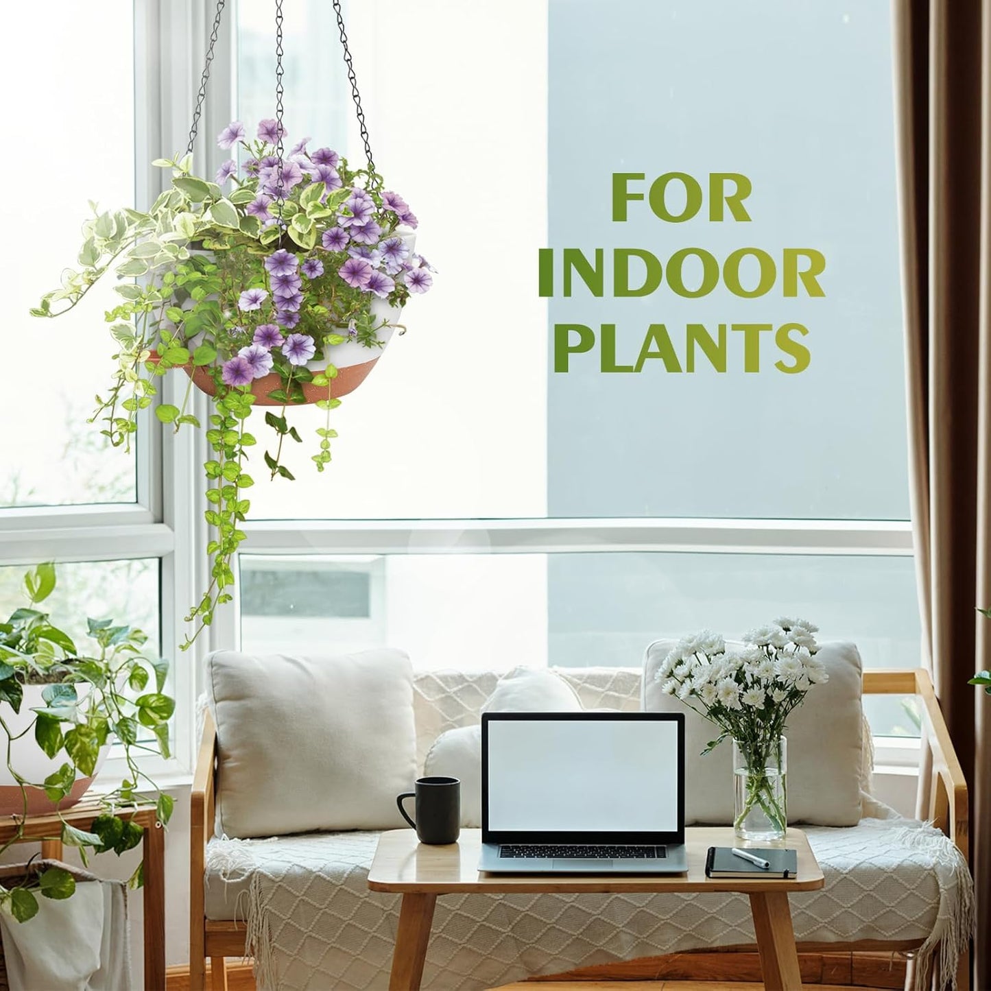 GARDIFE Hanging Planters for Indoor Outdoor Plants, 2 Pack Self Watering Hanging Pot with Drainage Holes & Removable Tray (White, 12 inch)