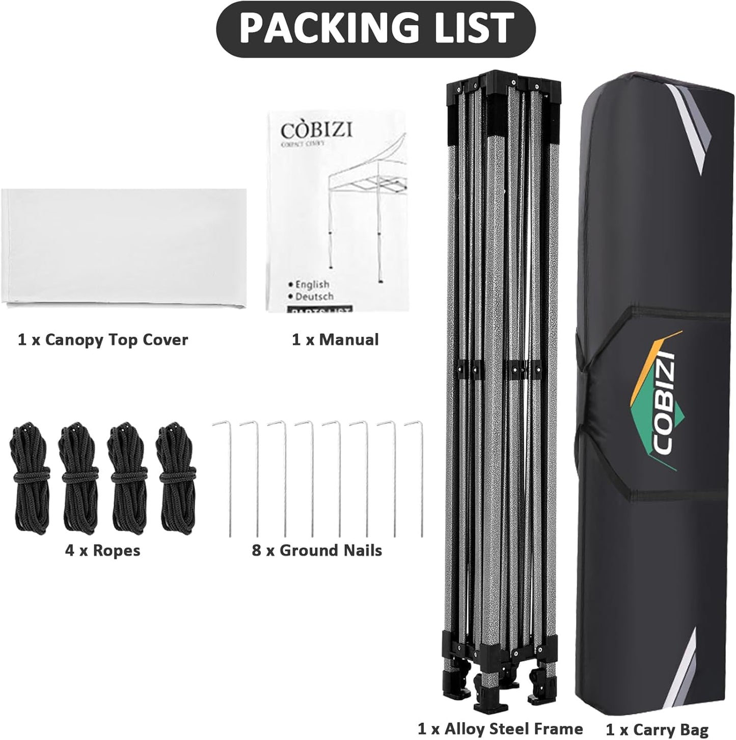 COBIZI 10x10 Pop Up Canopy Without Sidewall,Heavy Duty Canopy UPF 50+ All Season Wind Waterproof Commercial Outdoor Wedding Party Tents for Parties Canopy Gazebo with Carry Bag(10 x 10 ft White)