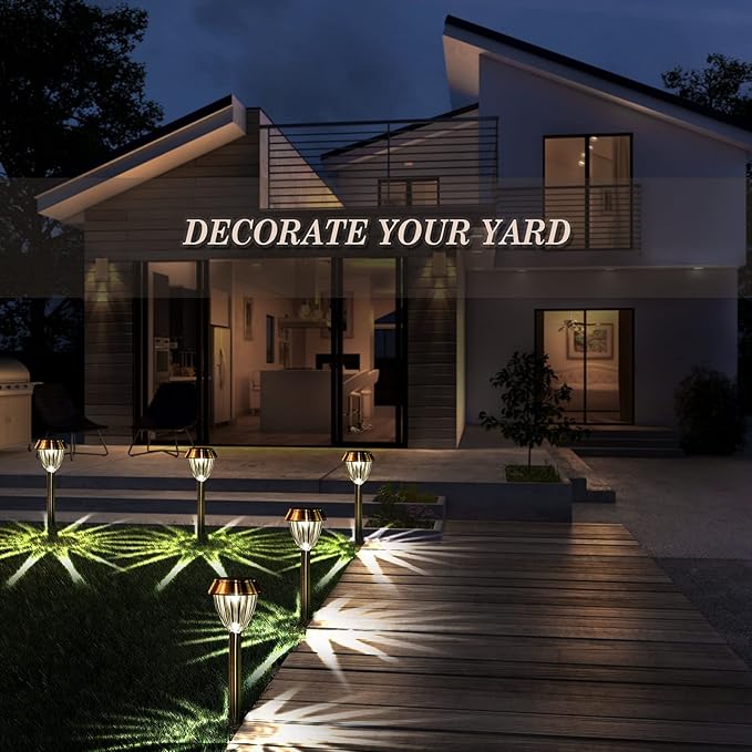 Solar Pathway Lights Outdoor Waterproof, 6 Pack Solar Outdoor Lights Bright Up to 12 Hrs, Garden Light LED Landscape Lighting Copper Stainless Steel Walkway Light, Warm White