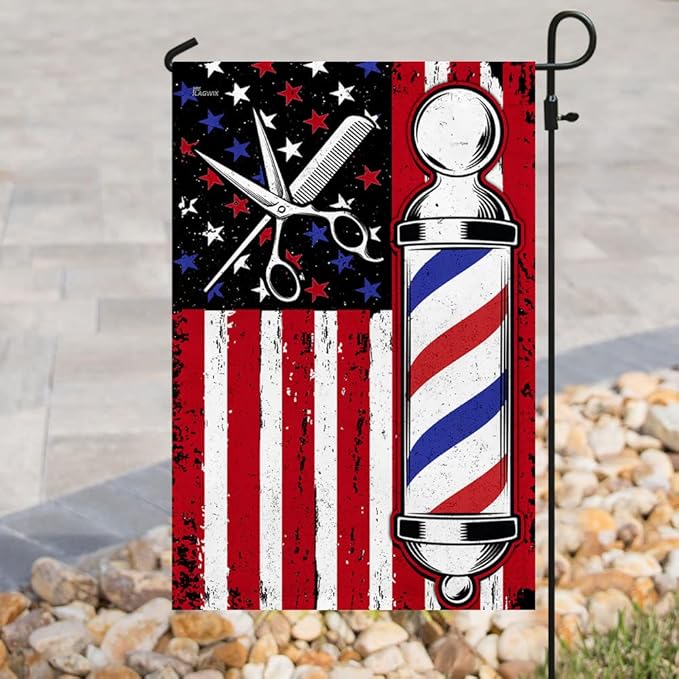 FLAGWIX Barbershop Flag, Barber American Flag - 4th of July Decorations for Home, Inside, Outside, House Flag (29.5" X 39.5") - USA House Garden Flags Premium Polyester, Decorative Outdoor Flags