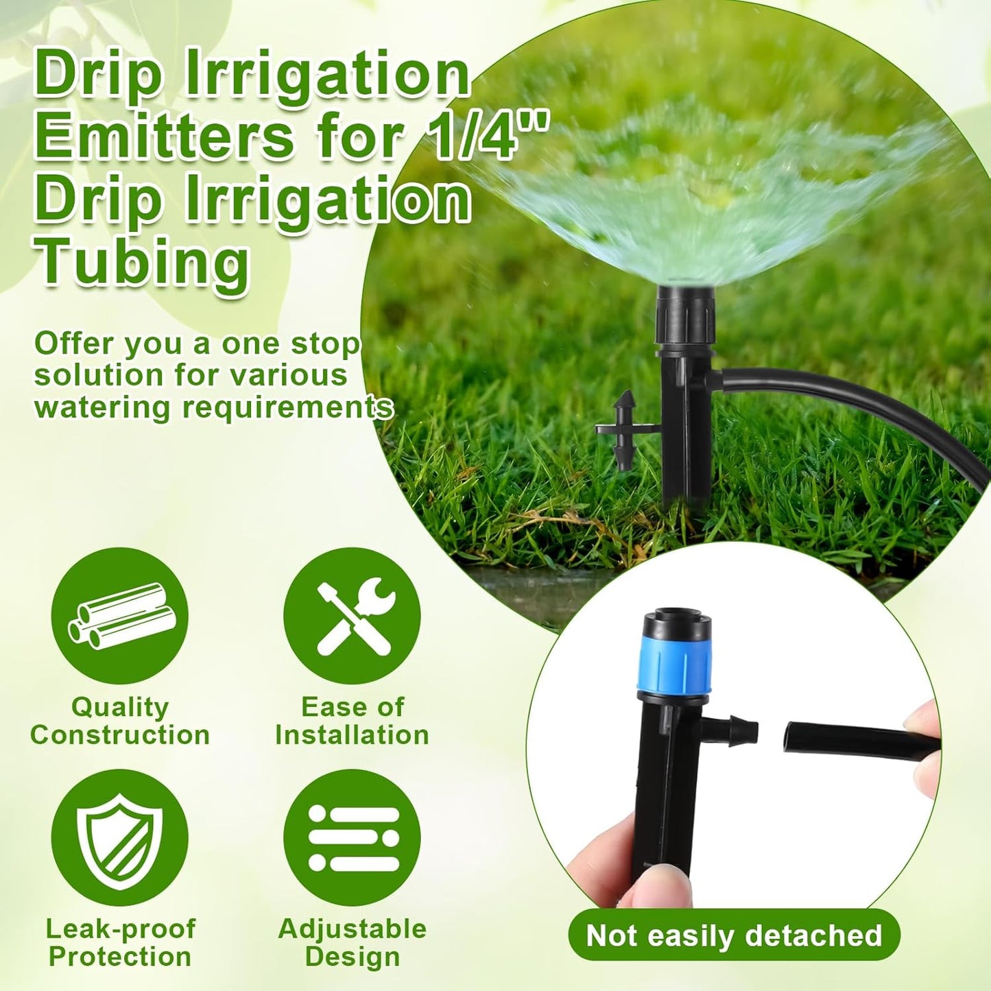 80 Pcs Drip Irrigation Emitters with Adjustable 360 Degree Water Flow Drippers for 1/4 Tubing Sprayer on 5.5 Arrow Stake for Garden System(Blue, Black,Double Barbed)