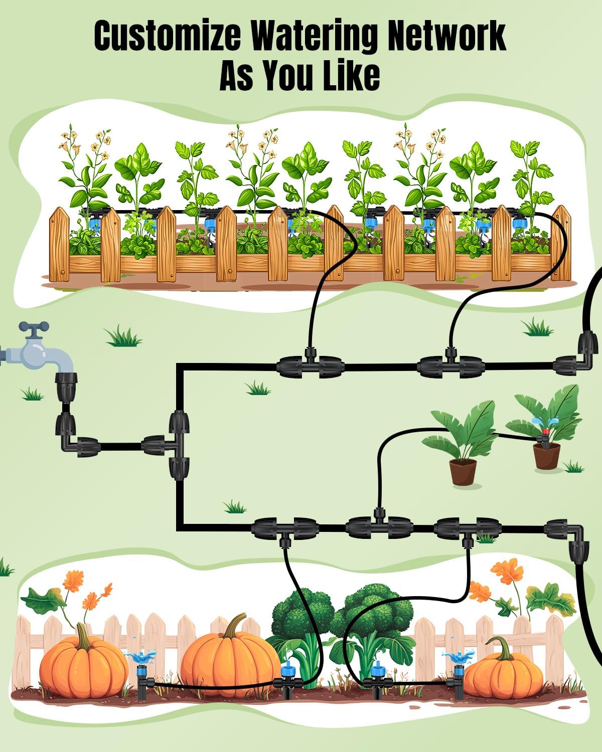 Pawfly 12 Pcs 1/2'' to 1/4'' Barbed Tee Quick Connectors, Drip Irrigation Tee Connectors with Anti-Drop Locked Nuts, Push-to-Fit Drip Irrigation Fittings Parts for Garden Lawn, 3-Way Reducing Tees