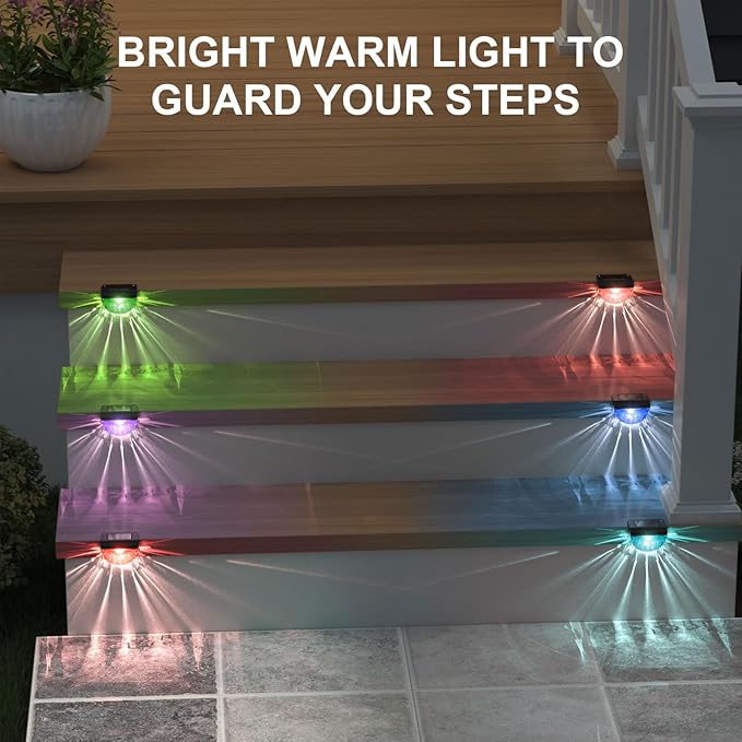 8 Pack Solar Deck Lights Outdoor, Solar Step Lights Waterproof for Outside, Yard, Patio, Garden, Pool, Railing, Stairs, Fence (Color Changing)