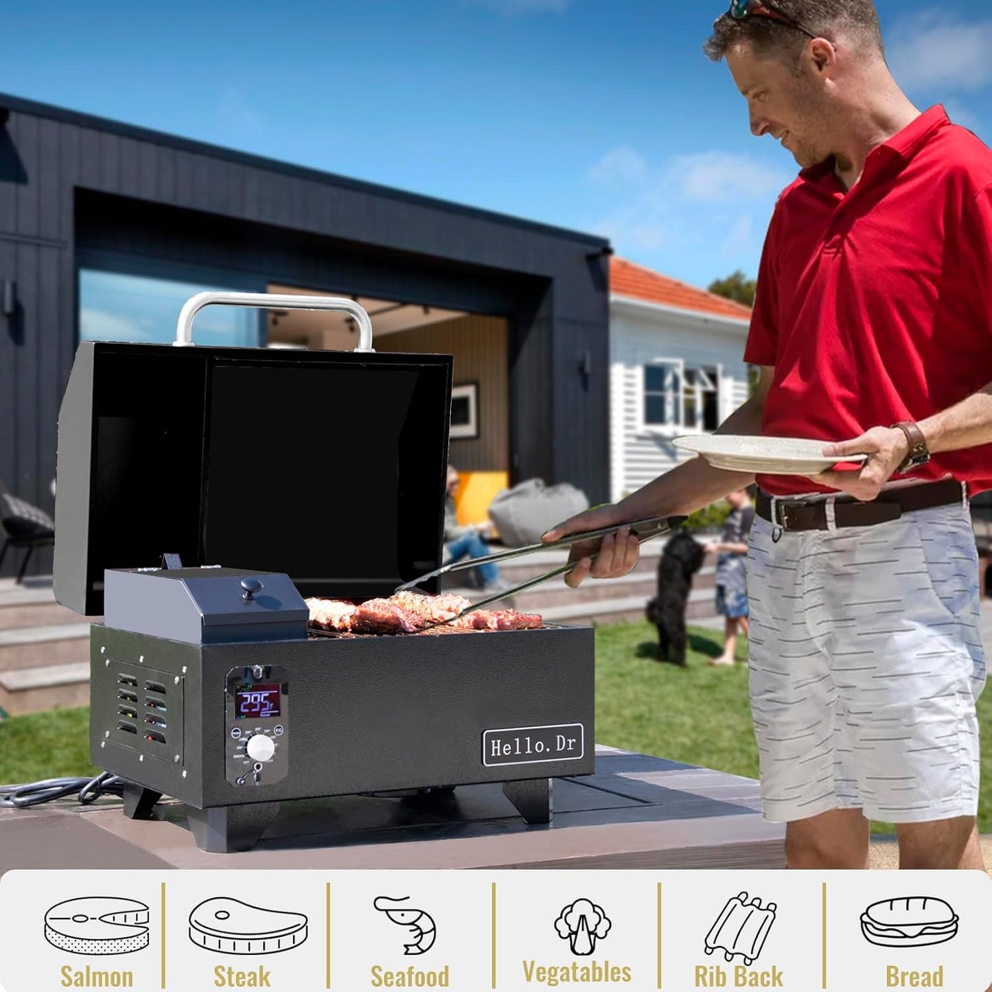Pellet Grill, Portable Pellet Smoker, Smoker Grill with Digital Control, LED Screen, Meat Probe, Portable pellet Grills for BBQ, Smoke, Bake and Roast, RV Camping,Black