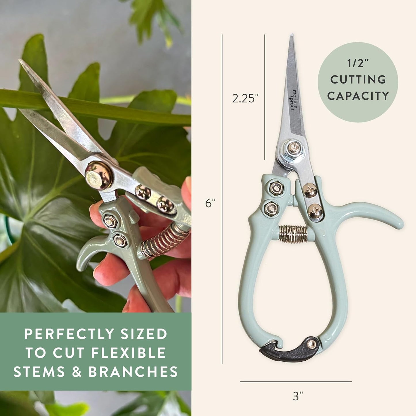 Modern Sprout Pruning Shears - Herb Snipping Scissors- Lightweight Gardening Tools W/Easy Lock - Flower Cutter Garden Shears - Carbon Steel Blade + Reusable Holster (Chartreuse, 1-Pack)