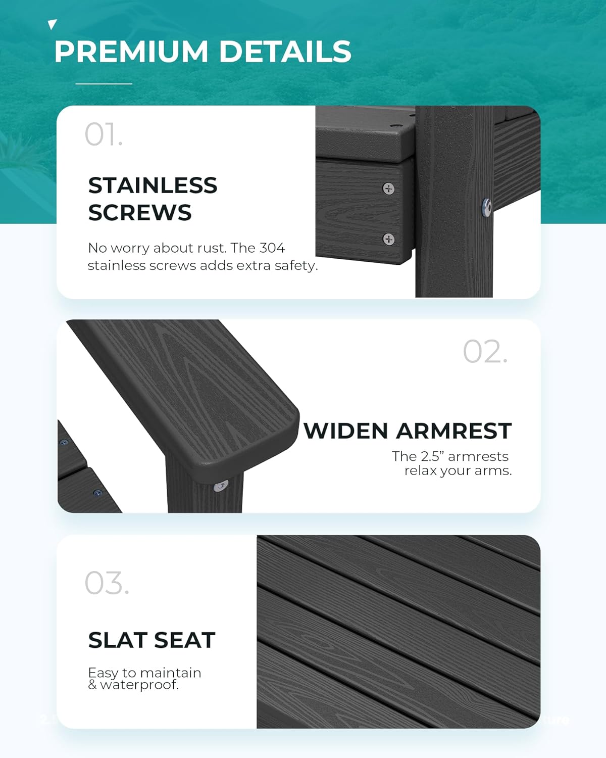 SERWALL Patio Dining Table and Bench Set for 6, Black