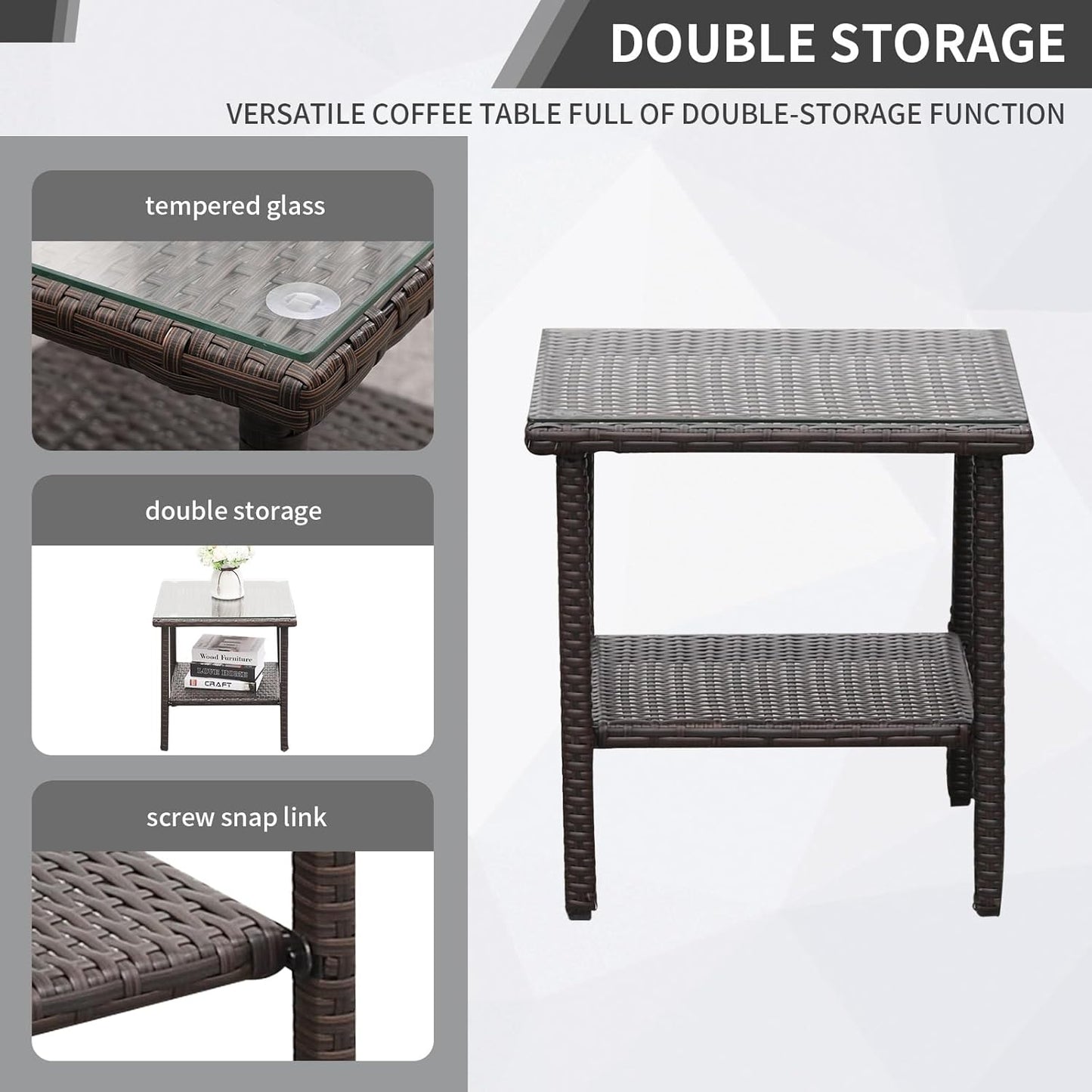 Outdoor Rocking Chair 3 Pieces High-Backed Rocking Chair Outdoor Patio Rocking Chairs Outdoor Table, Khaki