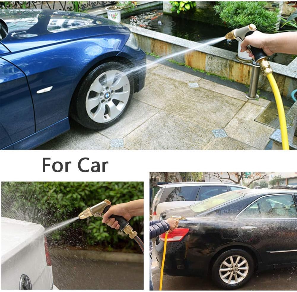 FANHAO Garden Hose Nozzle, 100% Heavy Duty Metal Spray Nozzle High Pressure Water Nozzle with 4 Patterns for Watering Garden, Washing Cars and Showering Pets - Full Brass Nozzle + ABS Non-Slip Grip