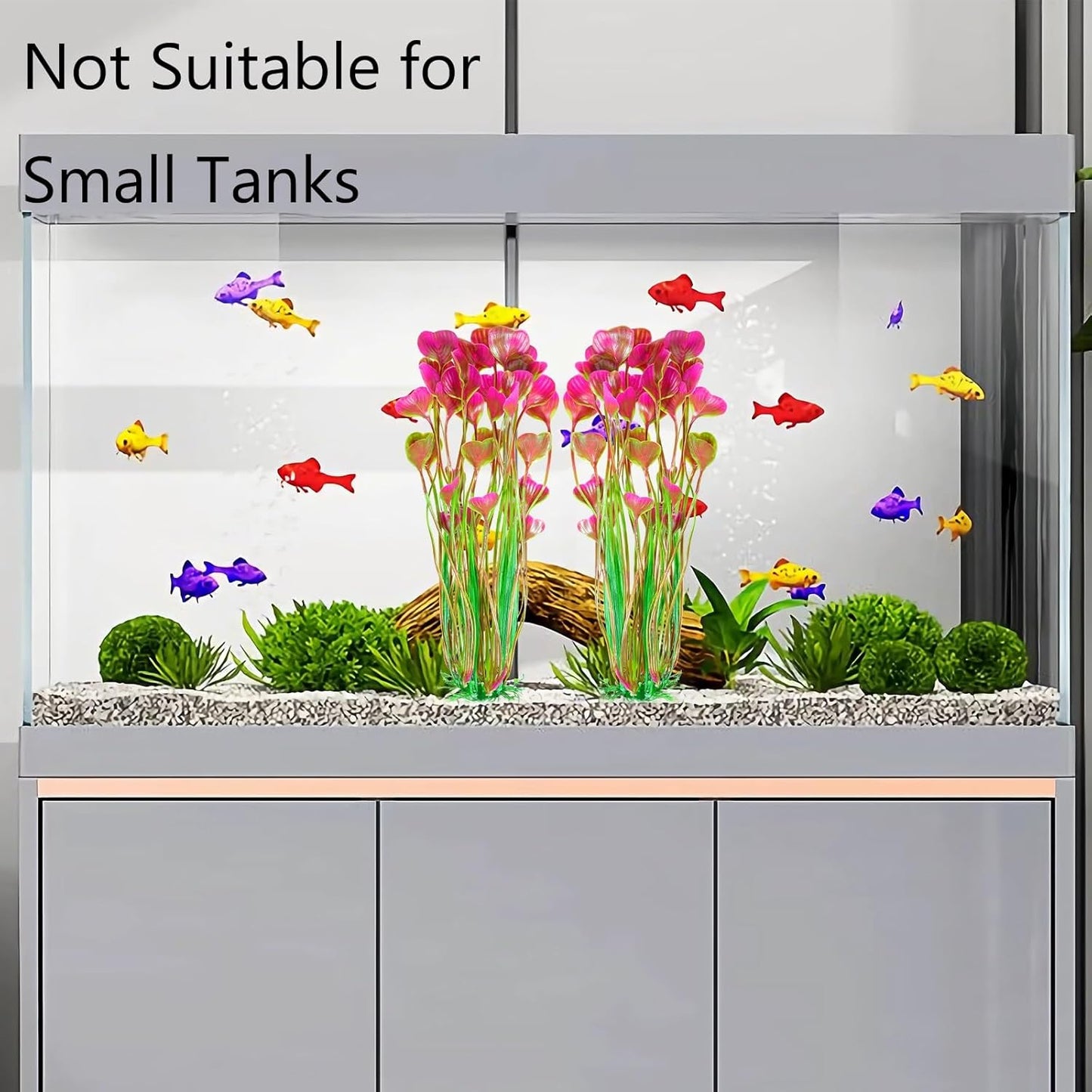 AQUANEAT Artificial Fish Tank Plants, Plastic Aquarium Accessories Large, 15.5 inch Red Decorations, 2pcs
