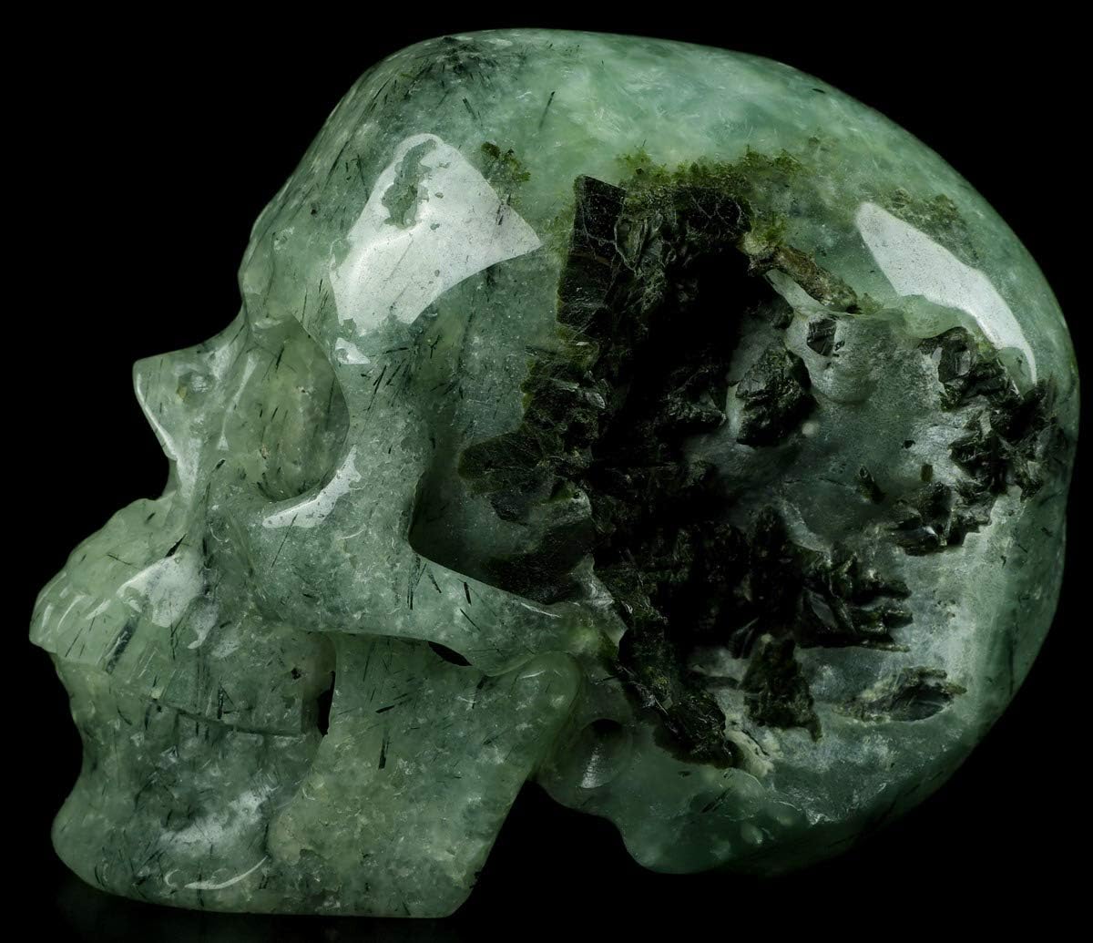 Skullis 5.0” Prehnite Super Realistic Crystal Skull, Hand Carved Gemstone Fine Art Sculpture, Reiki Healing Stone Statue.1293 Z8