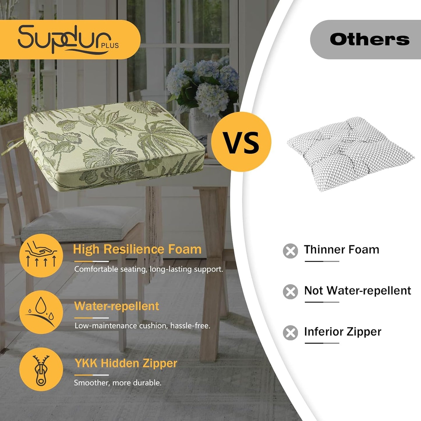 Outdoor Square Corner Seat Cushion, 18.5"x16"x3", Set of 4, Non Slip Seat Cushion Pads with Removable Cover for Patio Furniture, Garden Yard Lawn, Dark Green Vine