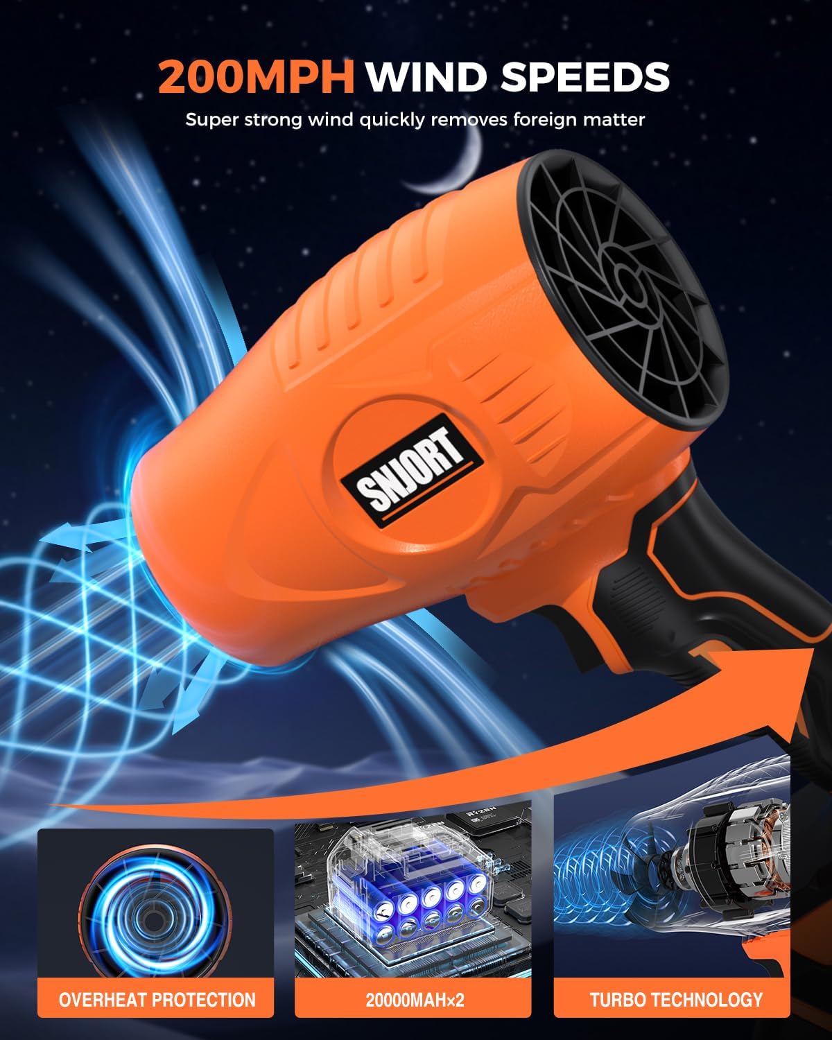 Leaf Blower Cordless with Battery and Charger,800,000 RPM,Extended Nozzle,Lightweight Handheld Design,Blower for Patio Cleaning,car Blowing Water,Blowing Leaves and Dust( Citrus Orange)