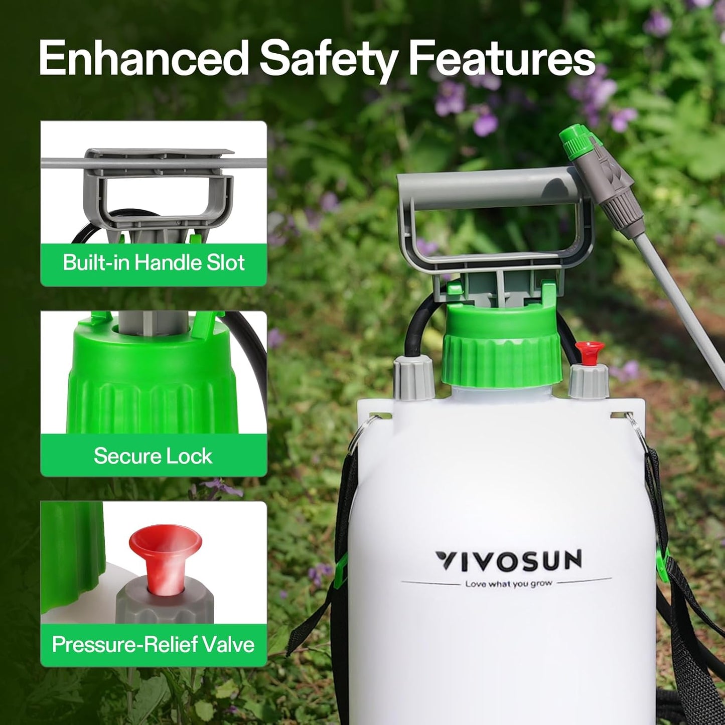 VIVOSUN 2.1 Gal/8L Pump Sprayer, Garden Water Sprayer for Plants, Weeds & Lawn Care, with 3 Nozzles, 50'' Long Hose & Pressure Relief Valve
