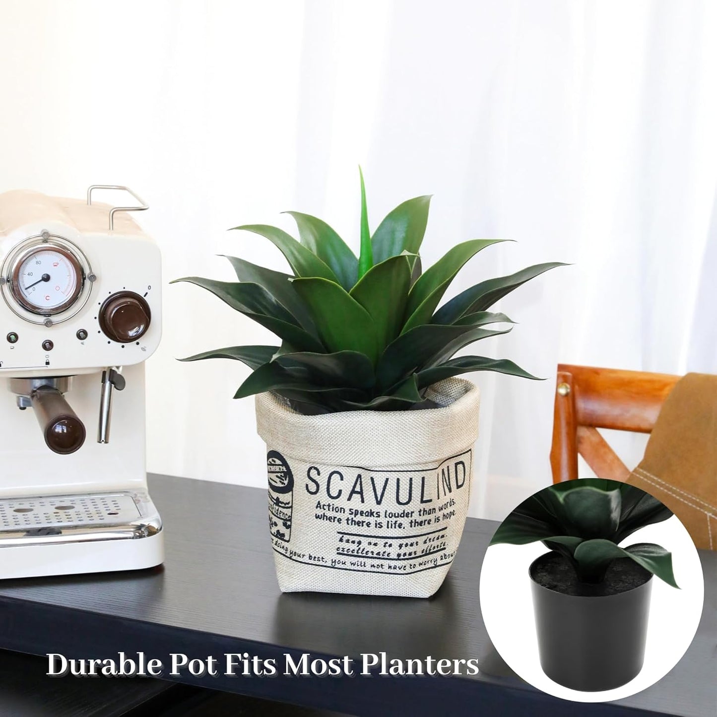 JUSTOYOU 14" Large Artificial Succulent Faux Agave Plant in Pot, Fake Potted Desk Plant Realistic Greenery Artificial Plants for Indoor Office Home Decor Bathroom Kitchen Shelf (Dark Green)