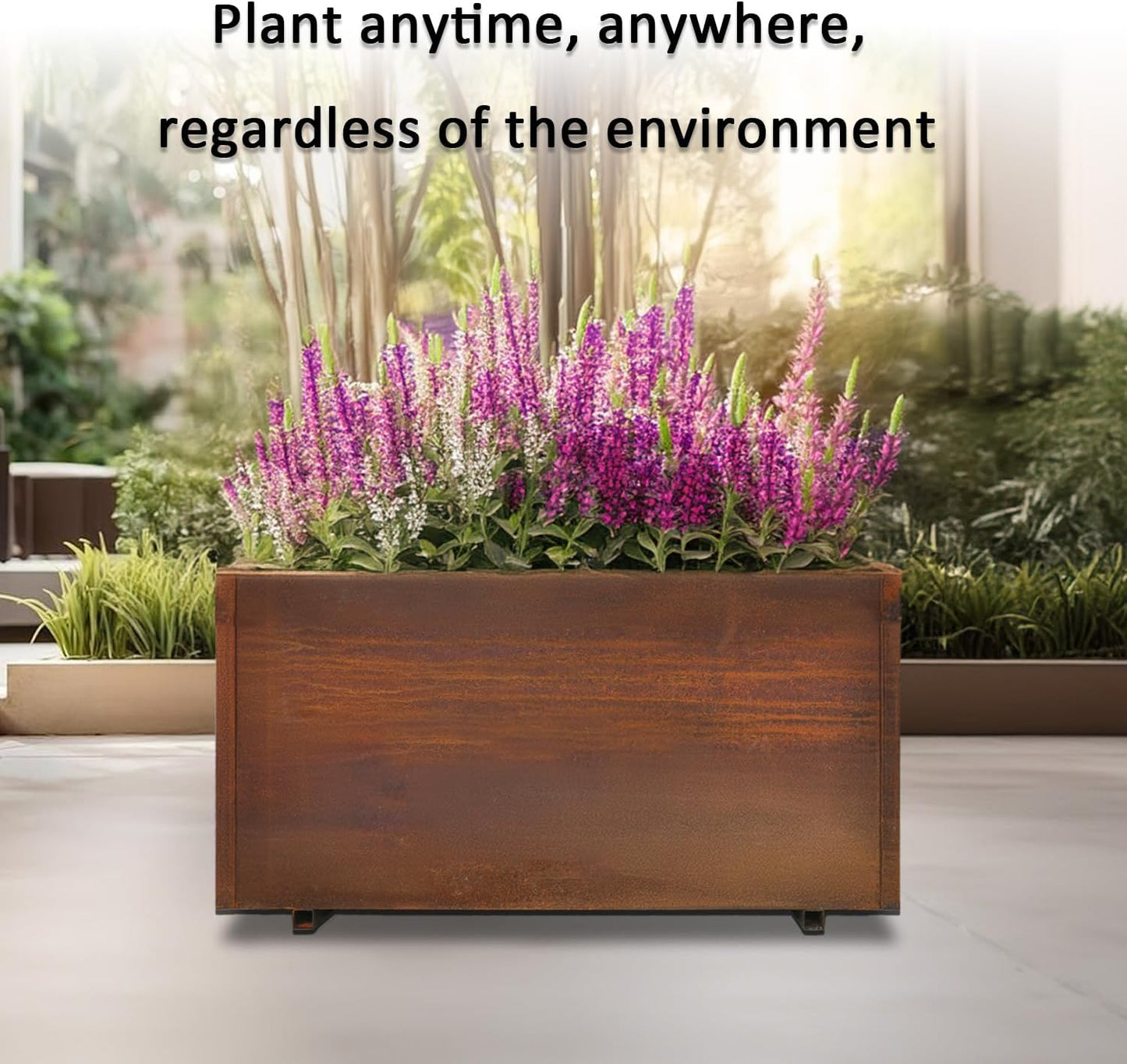 Corten Steel Planter w/Rust Patina Finish, Perfect for patios, terraces, and Commercial or Residential Settings, Cube Planter, 40in x 20in x 20in Outdoor Box beautifies Flowers, Trees, shrubs
