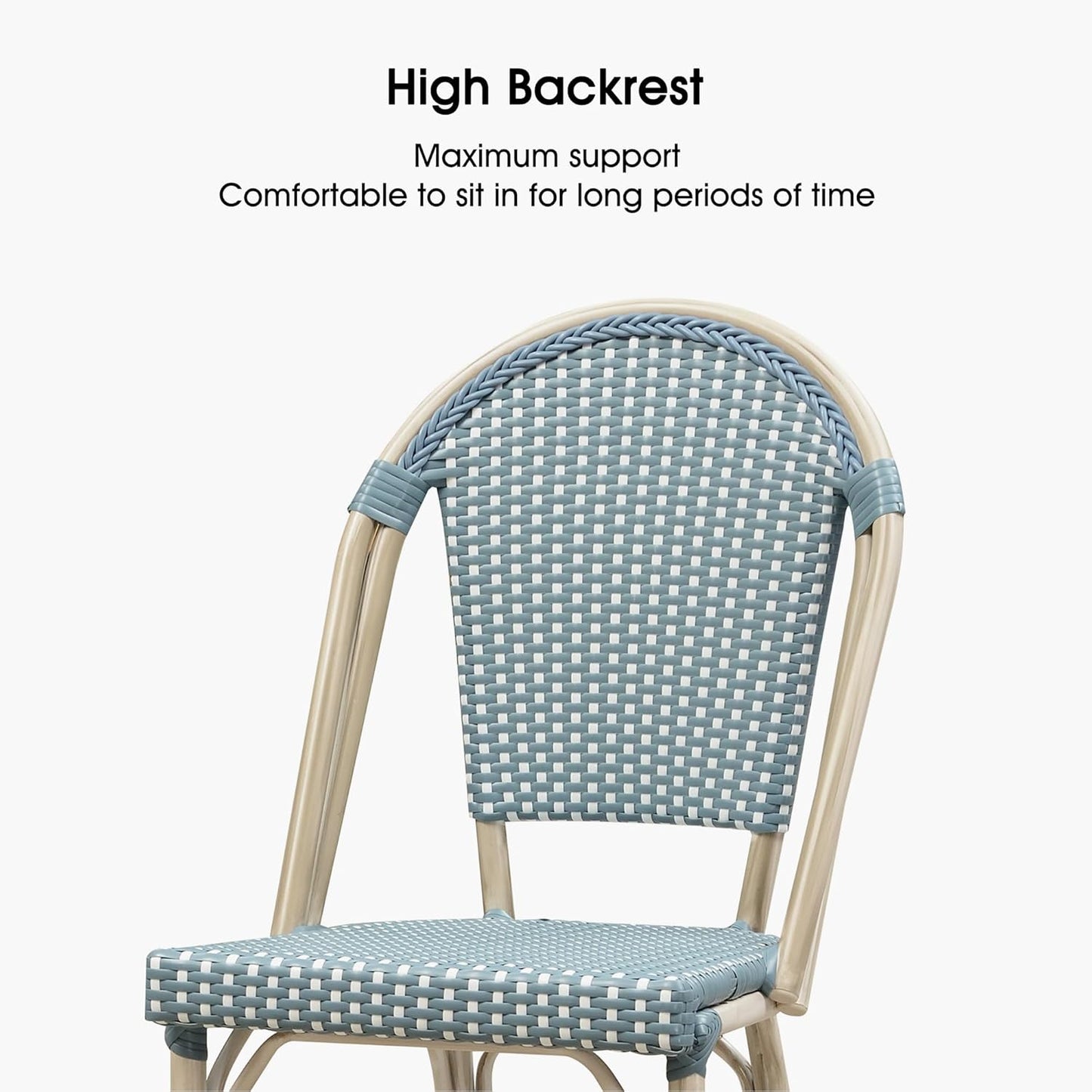 PURPLE LEAF French Counter Height Bar Stool Set of 2 25" White Print Finish Patio Bar Chairs with Back Rattan Bar Chairs French Bistro Set for Kitchen Outdoor Counter Stool Light Blue