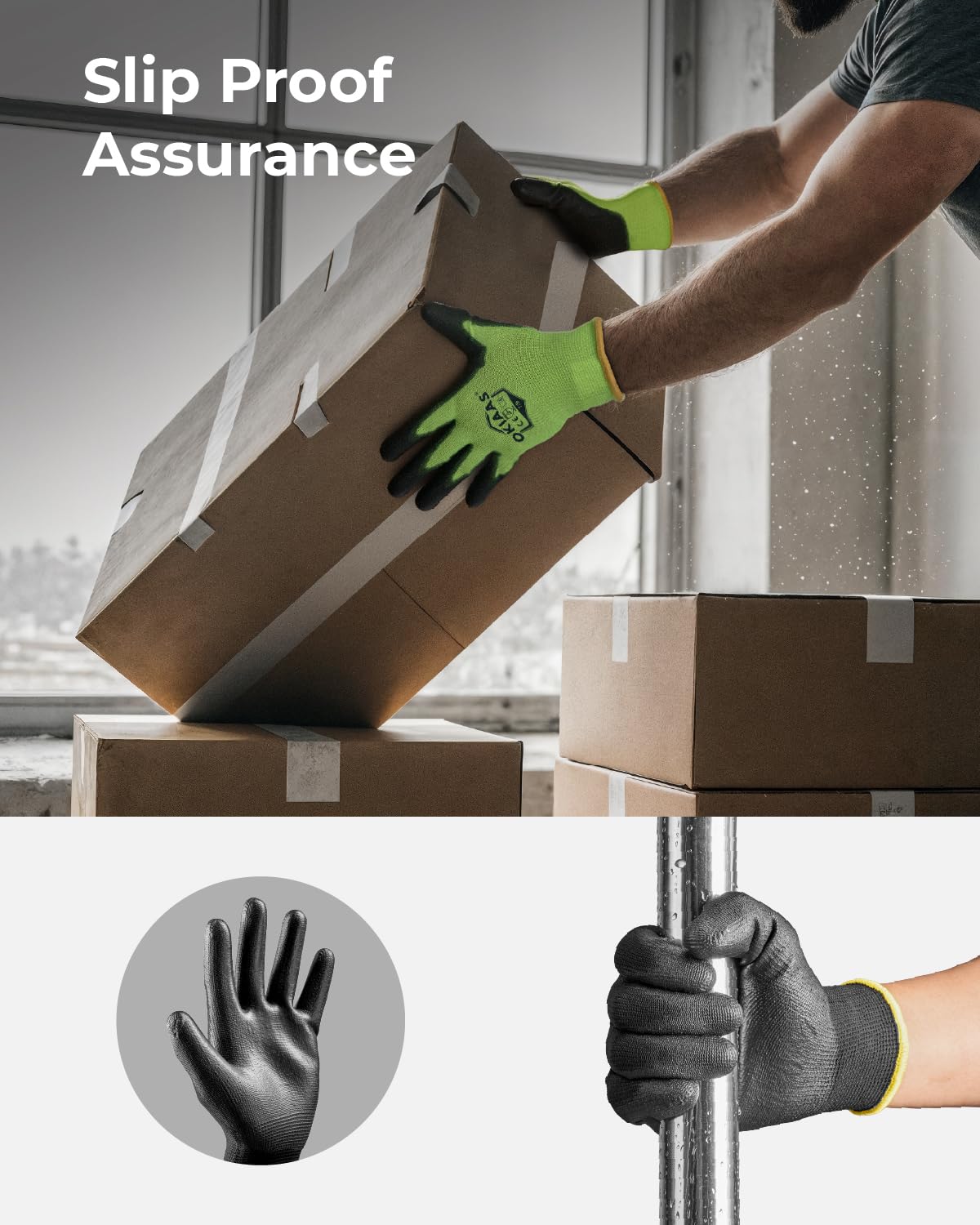 OKIAAS Work Gloves for Men,Ultra Thin and Lightweight Working Gloves with Grip,12 Pairs Bulk Pack Construction Gloves with Polyurethane Coating,Safety Gloves for Light Duty Work (Black, Large)