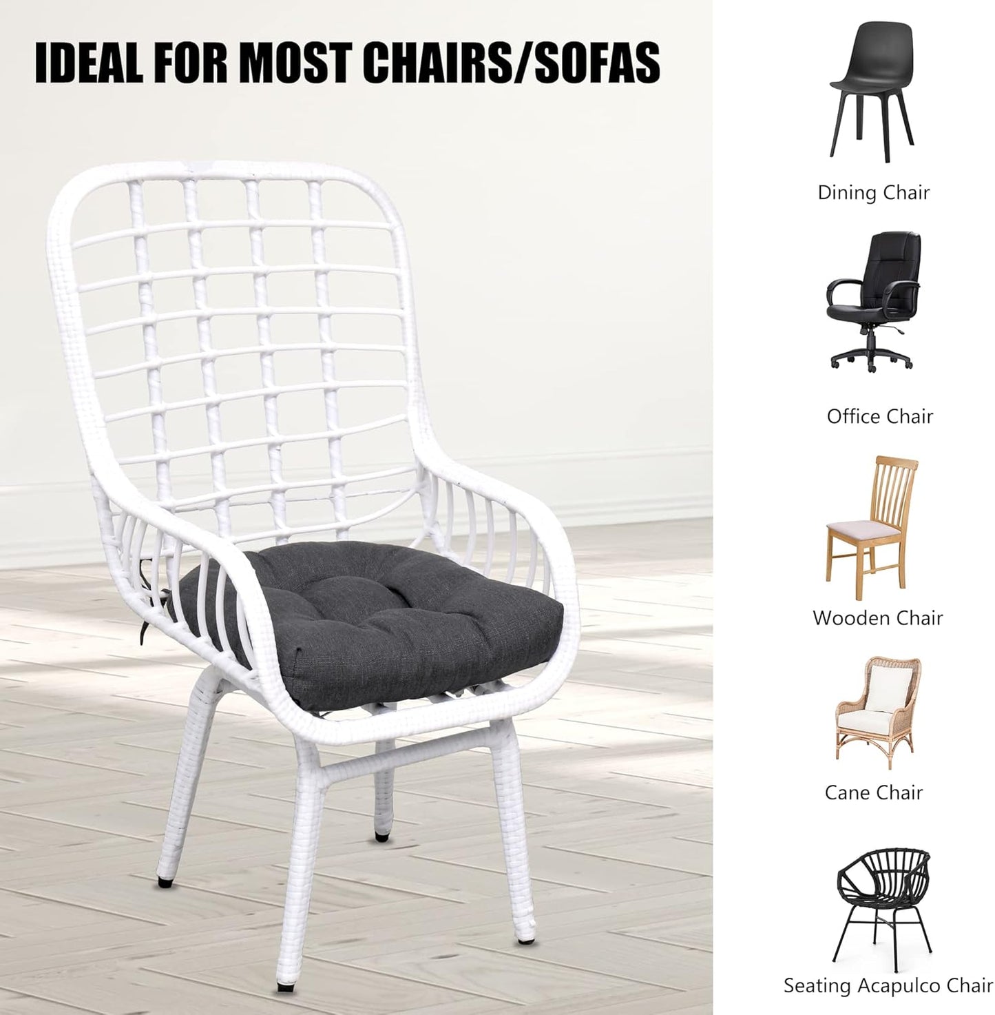 RACE LEAF Outdoor Seat Cushions Set of 2, 17" x 17" Square Patio Cushions, Plump Filling Tufted Water-Resistant Olefin Chair Seat Cushion with Ties for Non-Slip Support, Gray