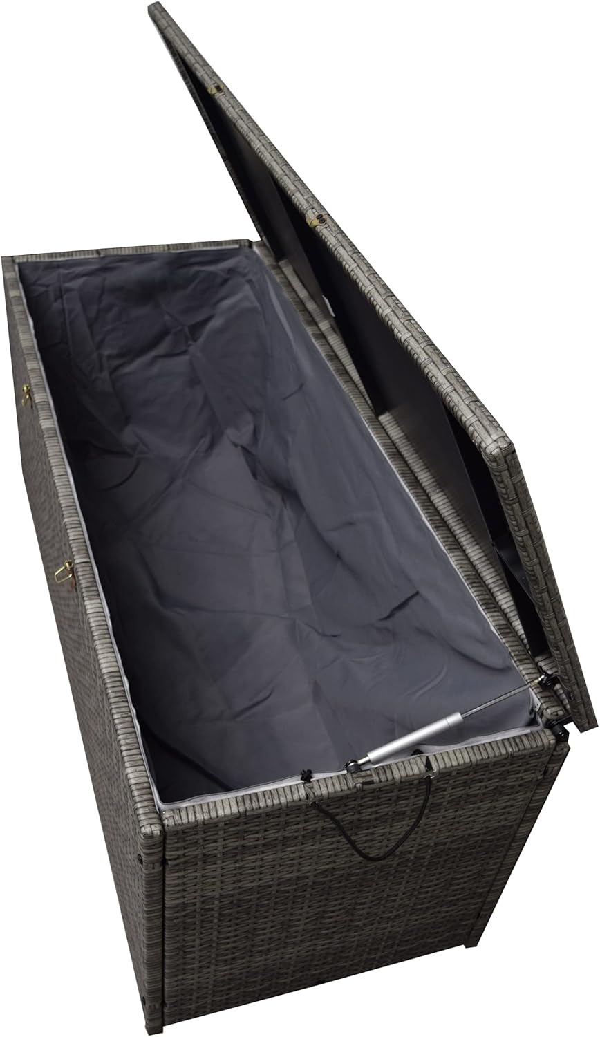 Oakland Living Grey Indoor and Outdoor Balcony Patio Deck Porch Pool 113 Gallon Wicker Storage Box Trunk Bin with Metal Frame