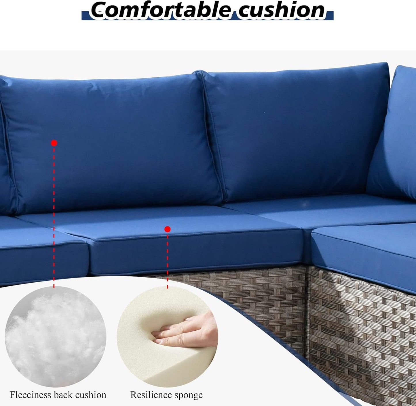 HOOOWOOO 9 Piece Modular Patio Outdoor Sectional Furniture Set with Large Propane Fire Pit Table,Wicker Conversation Sofa Set with Swivel Chairs,Outside Couch Set(Navy Blue)