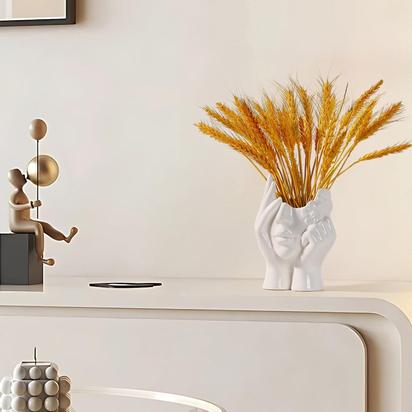 BrownLove Ceramic Face Vase White Flower for Decor Female Form Art Vase Modern Decorative Centerpiece for Table Shelf Living Room Office Bedroom