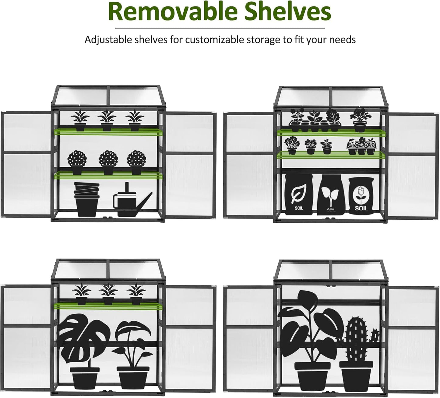 Macrout Cold Frame Greenhouse, Large Wooden Greenhouse Cabinet, Garden Cold Frame with Adjustable Shelves for Outdoor Indoor Use, 1344 (Dark Grey)