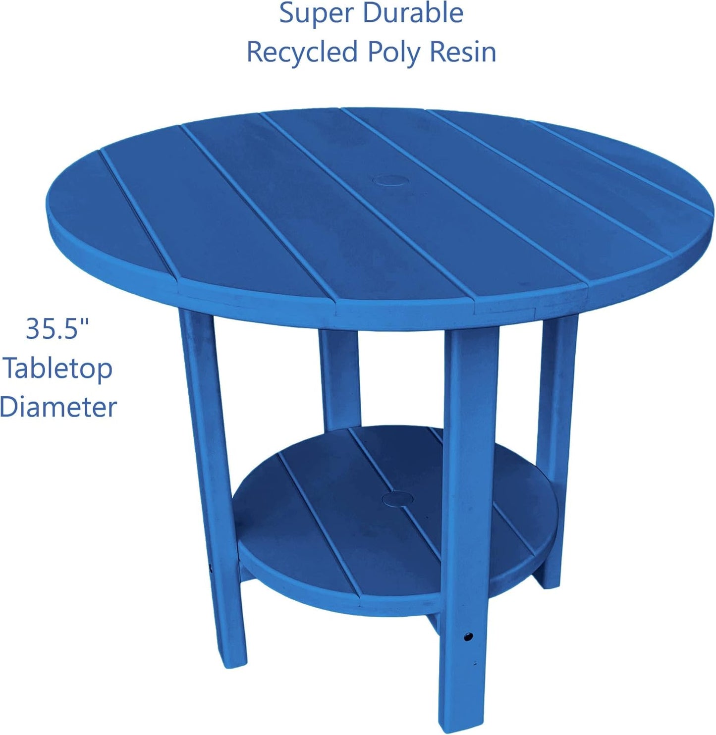 Phat Tommy Round Poly Resin Outdoor Patio Dining Table, All Weather Poly Patio Outdoor Furniture, Blue