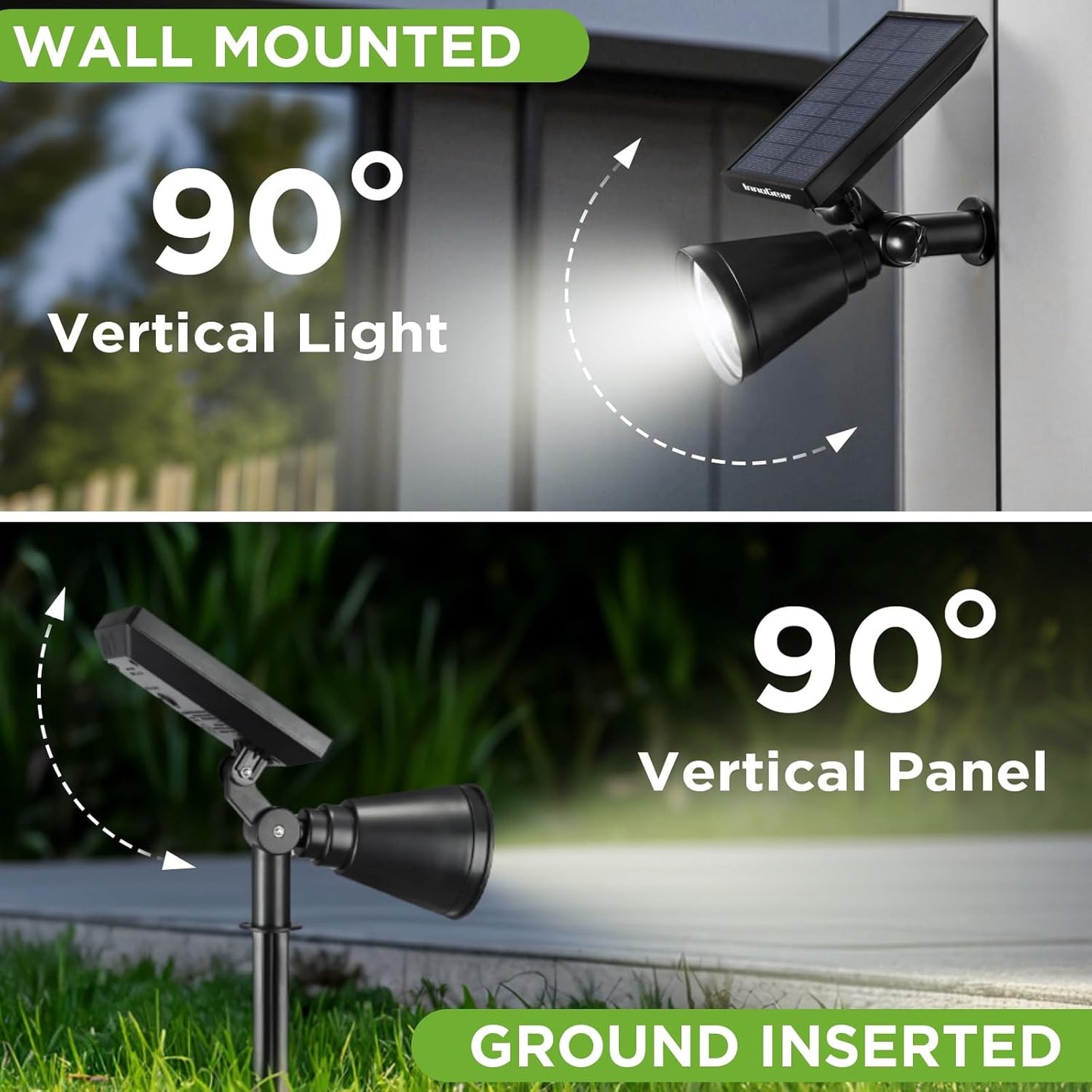 InnoGear Solar Lights Outdoor Waterproof Solar Garden Light for Outside Yard Landscape Lighting Pathway Spot Lights Spotlight Wall Light Auto On/Off, Pack of 2 (White)