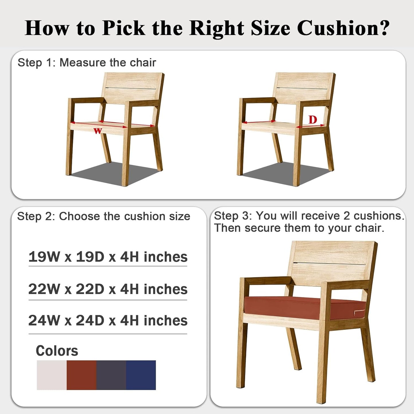 Outdoor Chair Cushions Set of 2 for Patio Furniture 19x19x4 Inch Waterproof Patio Chair Cushion 3 Year Color Fastness Square Elastic Foam Garden Sofa Couch Pads with Ties and Handle,Spice