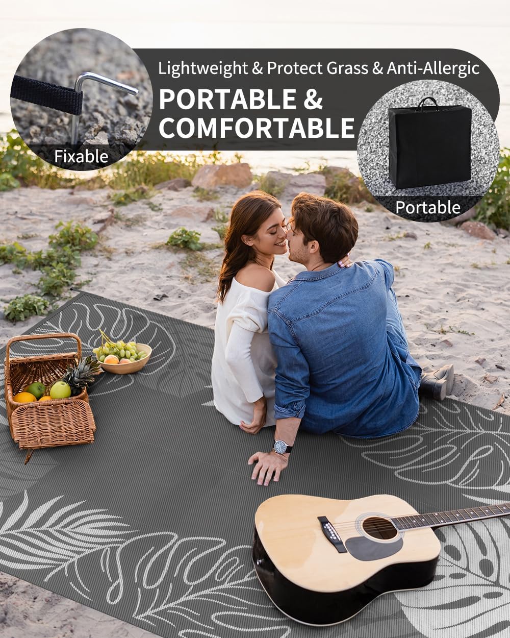 COCOER Tropical Outdoor Rug 9x12 Reversible-Waterproof Patio Rug-Quick Dry Outdoor Carpet-Outdoor Area Rugs Indoor Outdoor Rugs-Outside Rug Patio Decor for Porch Deck Balcony Backyard