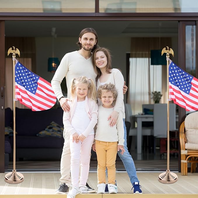 Leinuosen 4 Pcs Flag Holder Stand FlagPole Stand Flag Pole Base for Indoor Outdoor 1.3/1.1 Inch Diameter Flagpole Garden House Classroom Churches Meeting Party Flags Banner(Gold)