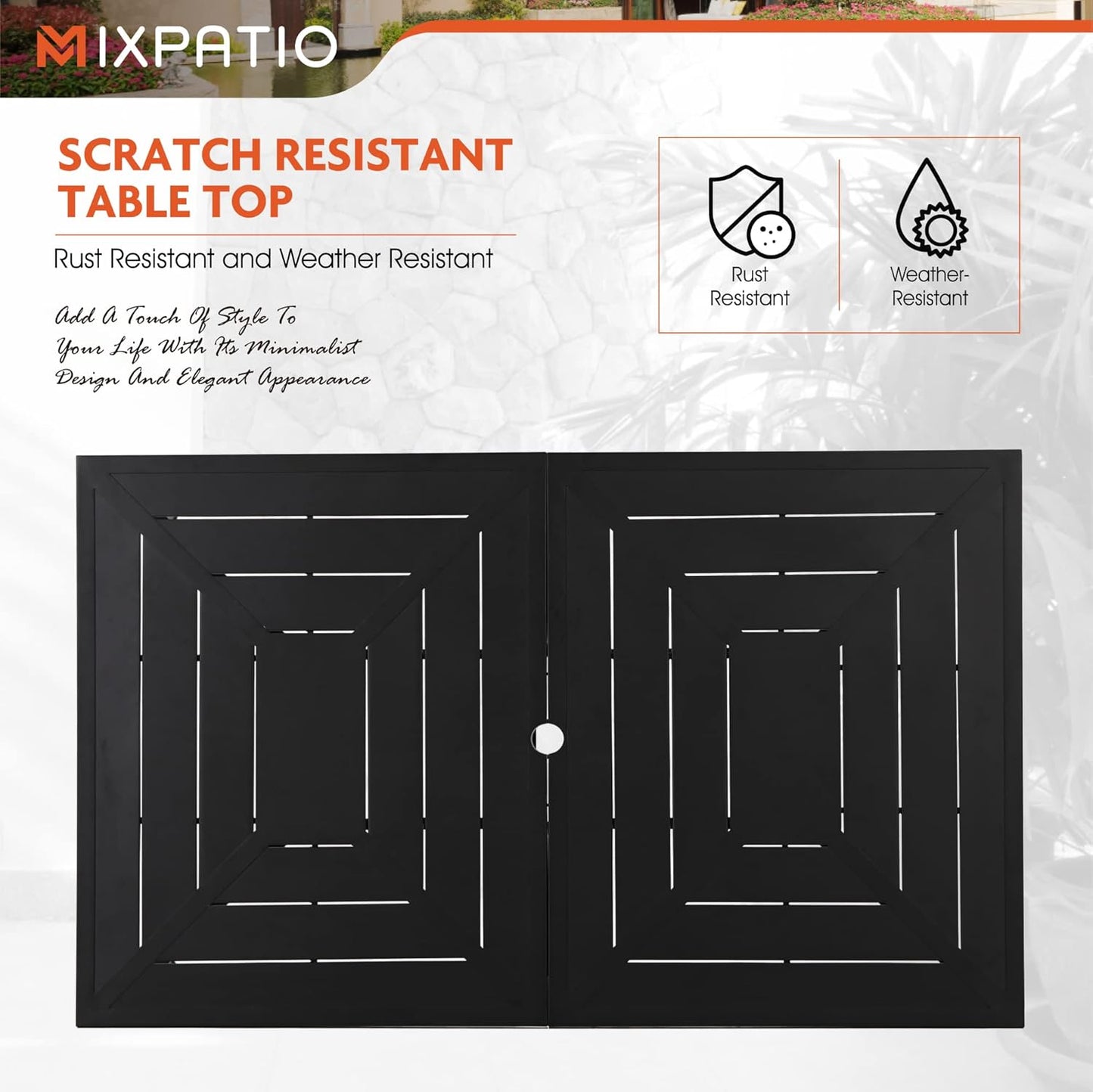 Outdoor Patio Dining Table for 6, 64" x 39" Rectangular Metal Patio Dining Table with Umbrella Hole for Garden, Backyard and Porch