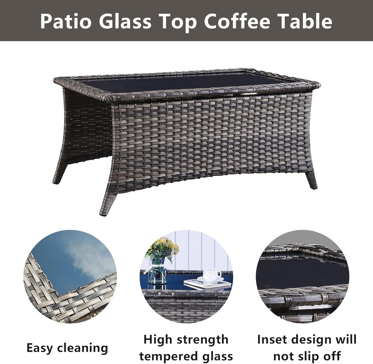 Wicker Patio Furniture Sets - 13 Piece Outdoor Rattan Furniture Conversation Sets with 4 Swivel Rocker Chairs, 2 Rattan Sofas, Wicker Ottomans and Coffee Table, Mixed Grey/Blue