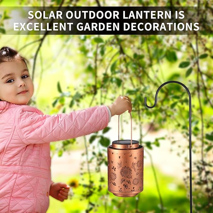 2 Pack Solar Outdoor Lanterns, Garden Decor LED Light Hanging Waterproof Solar Metal Lantern Birthday Gifts for Women Mon Grandma Sunflower Solar Lights Outdoor Decoration(Butterflies)