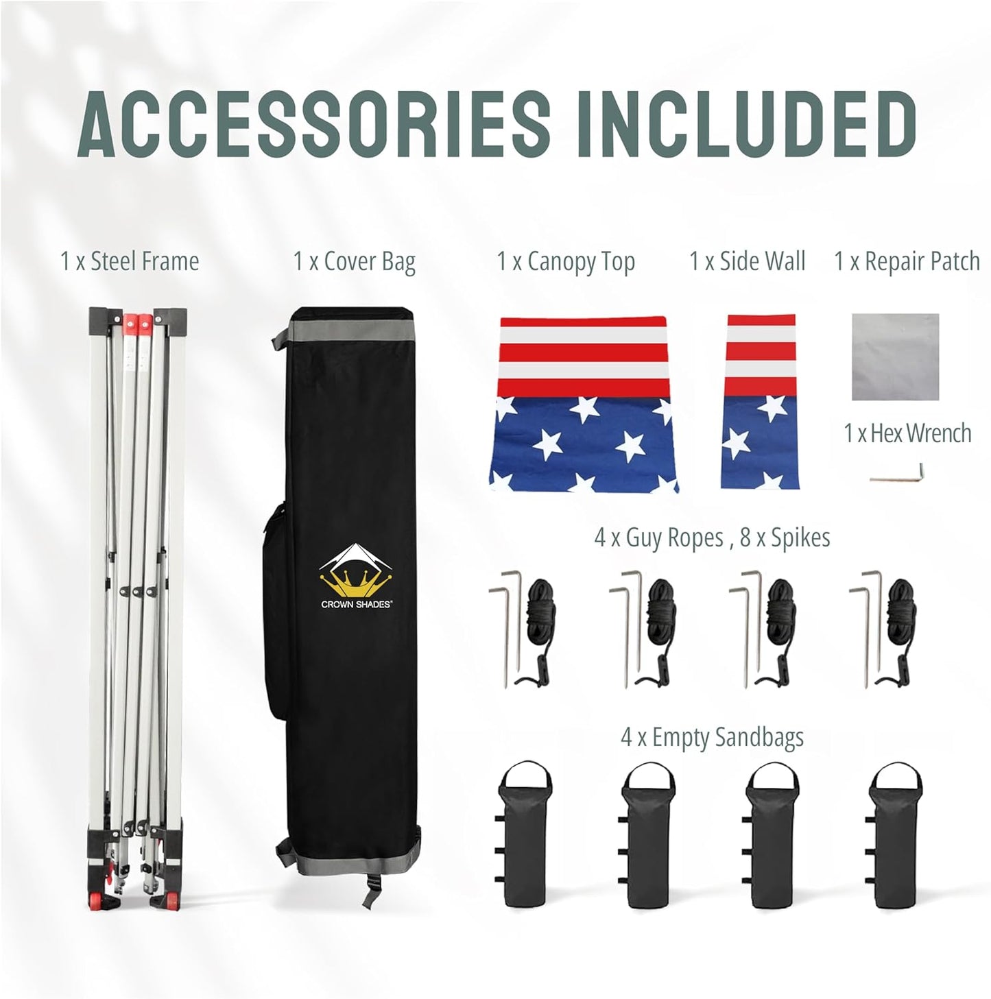 CROWN SHADES 10x10 Pop Up Canopy with 1 Side Wall - Beach Tent with One Push Setup - Outdoor Sun Shade for Events, Parties, Camping - Gazebo with STO-N-Go Cover Bag (American Flag)