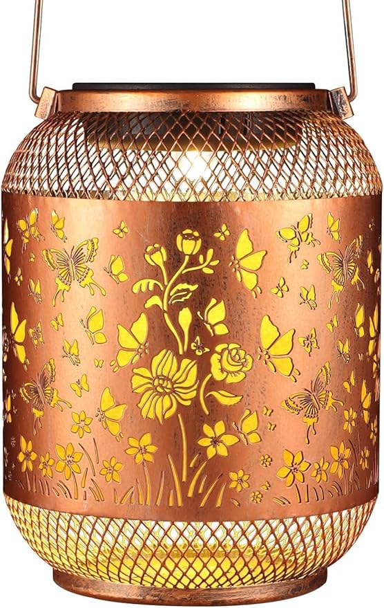 Solar Lanterns Outdoor Waterproof Christmas Birthdays Gifts for Women Mom Grandma Butterfly Garden Decor Metal Hanging Solar LED Lights for Patio(Butterfly Swarm)