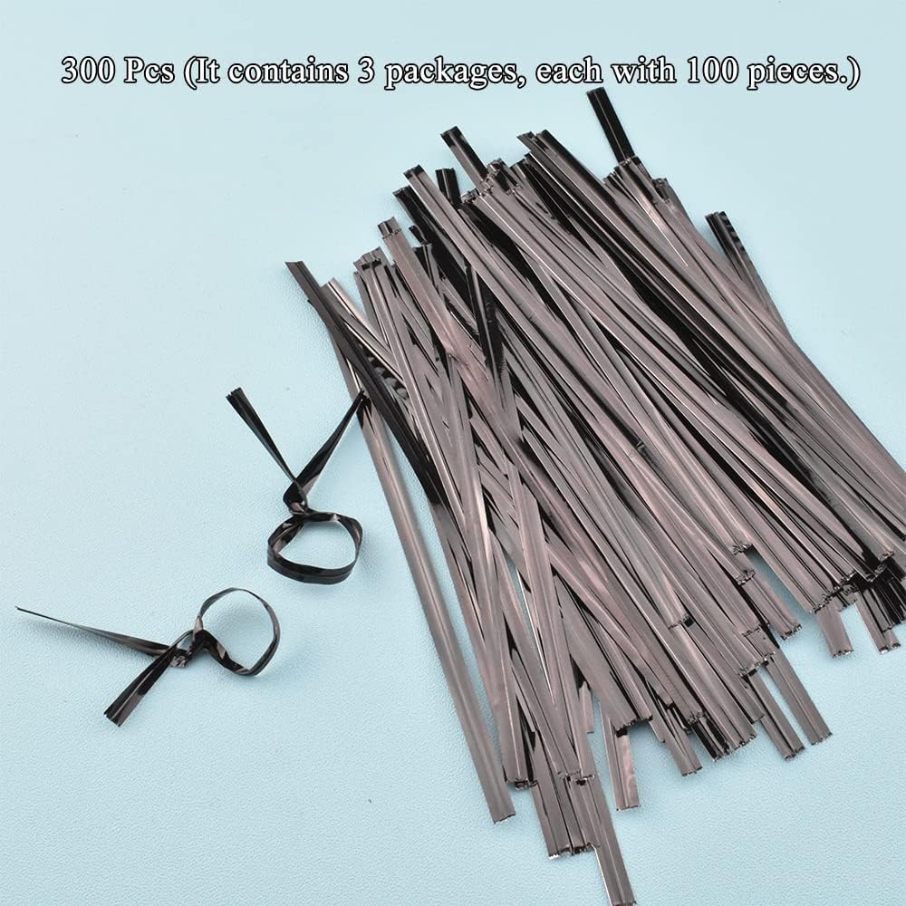 HAHIYO 300Pcs 4 inches Black Metal Twist Ties Bread Candy Coffee Bag Ties Plant Garden Twist Ties for Cellophane Treat Bags Gift Wraping Bags Plastic Bags Halloween Party Cake Present Art Crafts