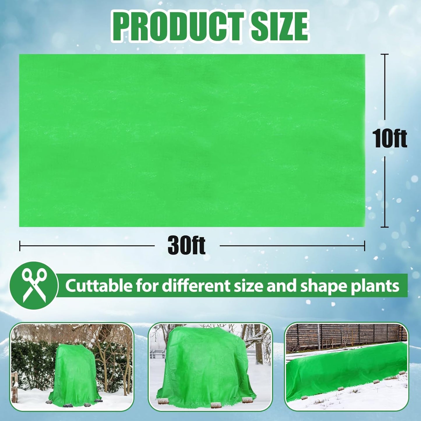 2.0oz/yd² Plant Covers Freeze Protection - 10 x 30 ft Easy of Use Green Winter Plant Frost Blanket Shield for Raised Beds, Reusable Garden Fabric Cloth Floating Row Cover for Outdoor Plants, Small
