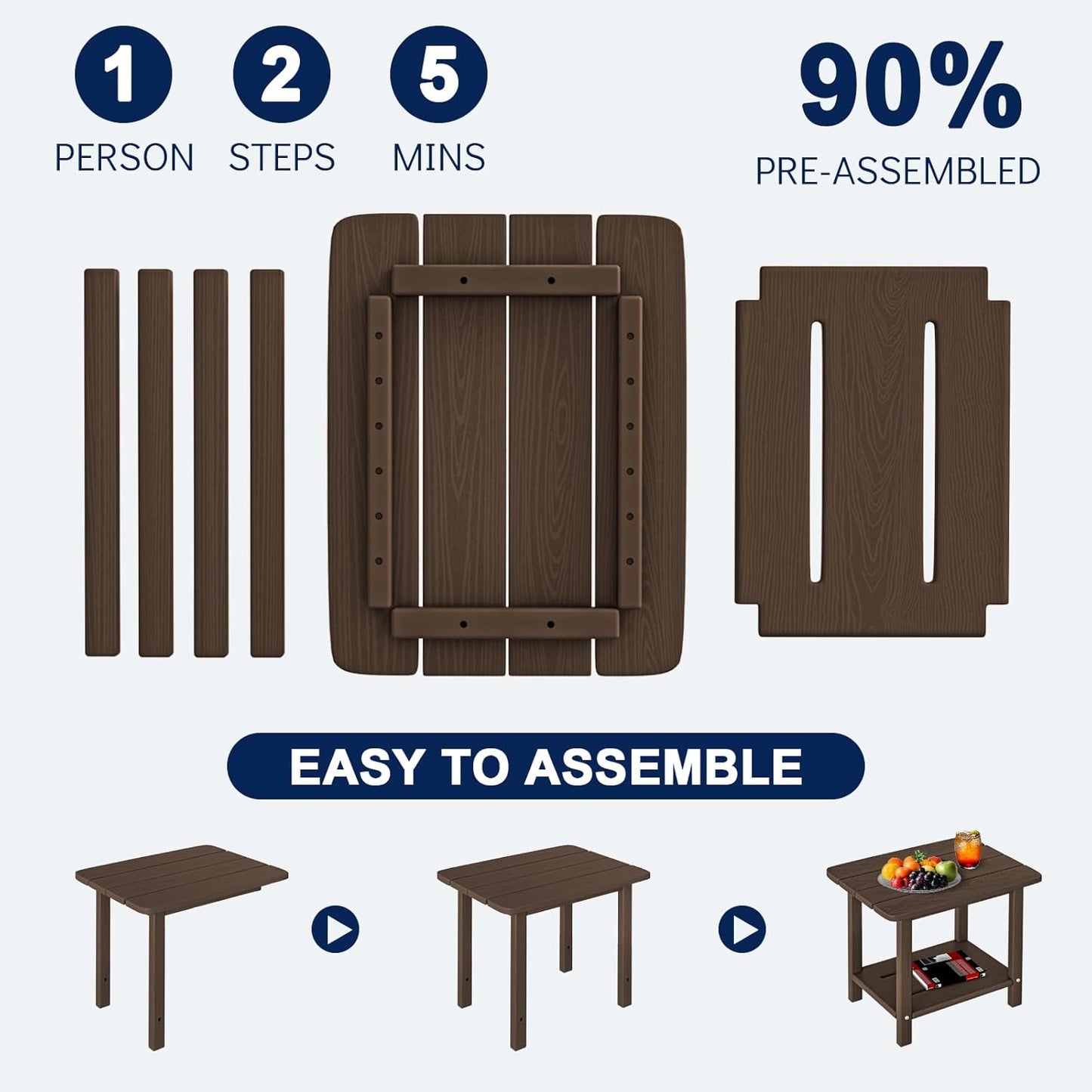 Adirondack Square Side Table - 18.4" Large Panel HDPE Outdoor End Table - Weatherproof, Rustproof & Low Maintenance for Patio, Lawn, Pool, Indoor Use,Coffee