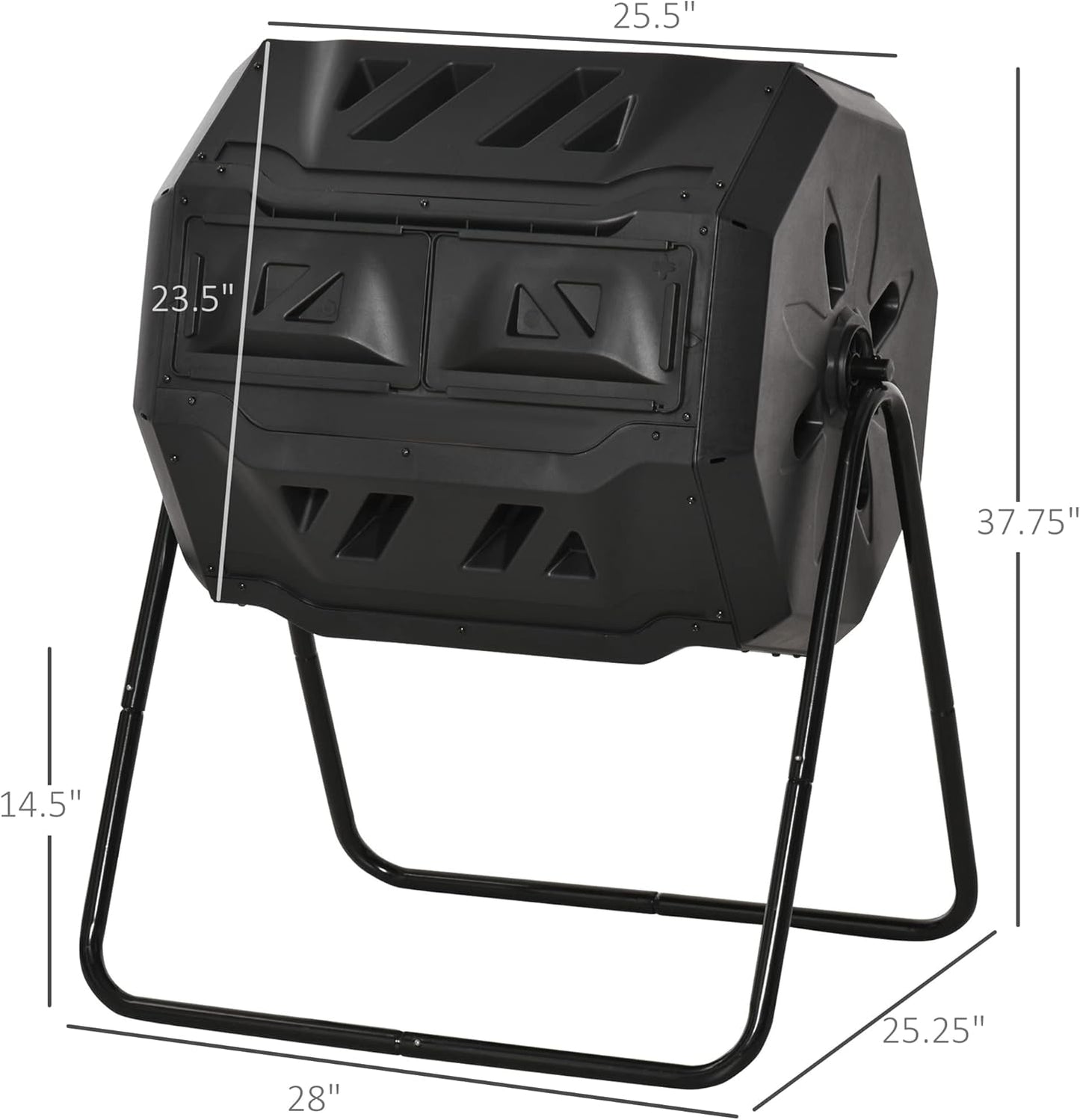 Compost Bin Outdoor, 43 Gallon Dual Chamber Tumbling Composting with Sliding Doors, Large Compost Tumbler, Compost Bin for Garden, Kitchen, and Yard Waste, Black