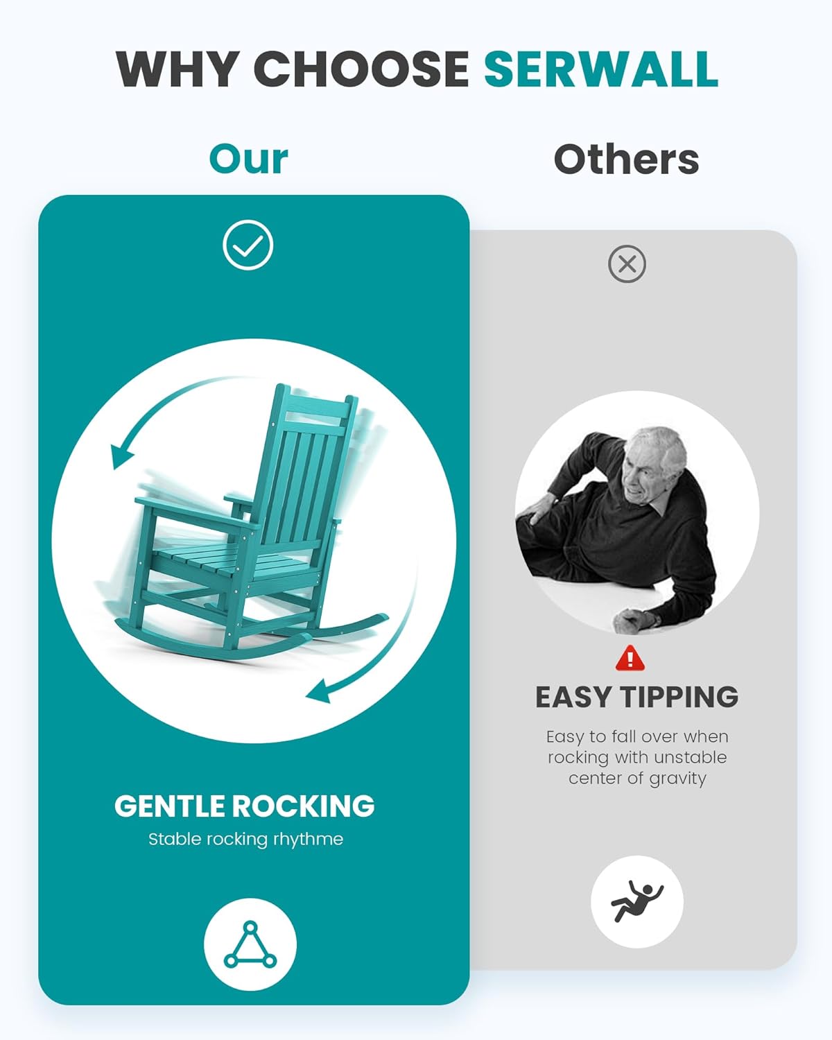 SERWALL Oversized Outdoor Rocking Chair Set of 4, HDPE Rocker for Adults, Patio Rocking Chairs for Porch, Aruba