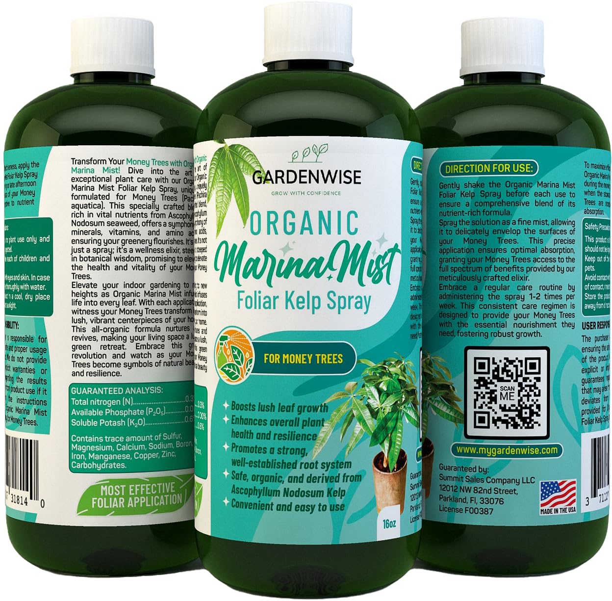 Organic Marina Mist Foliar Spray for Money Tree | Liquid Fertilizer | Micro Nutrients for Vital Health | Liquid Plant Food (16 OZ)