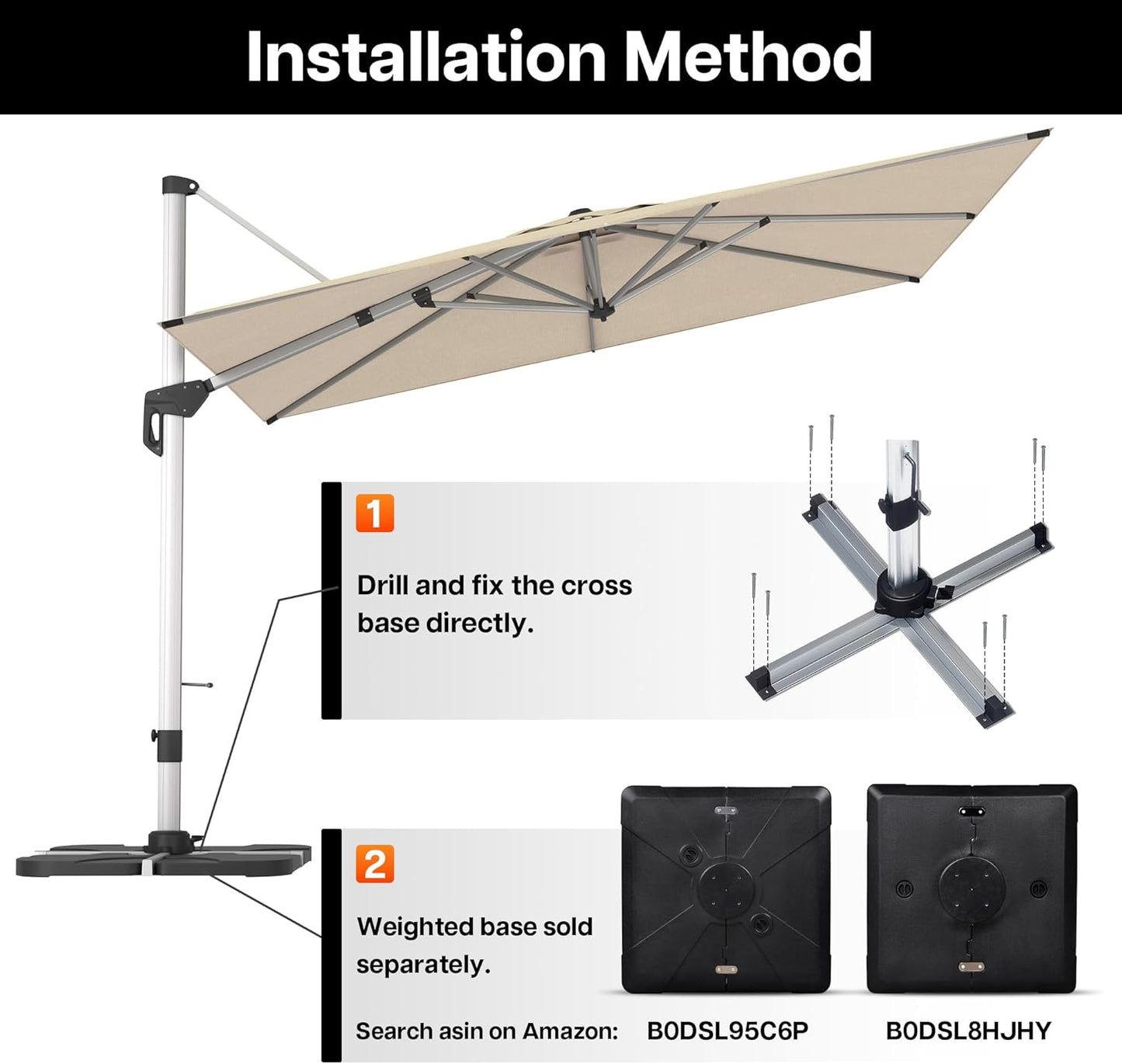 Patio Umbrella, 9' X 12' Outdoor Cantilever Umbrella with 360-degree Rotation for Garden, Deck, Backyard, Pool and Beach, Beige