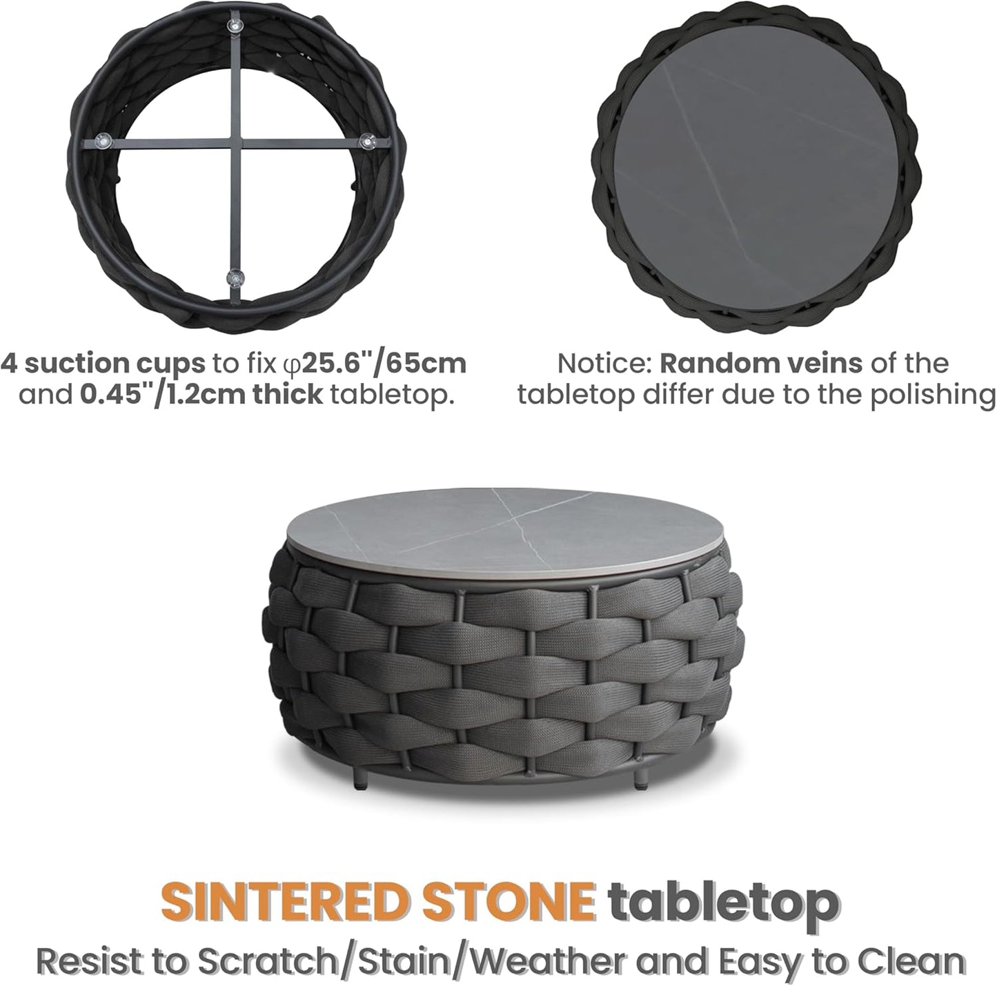 Balcony Furniture Set for Apartments: 4 Pieces Aluminum Woven Rope Patio Conversation Set - Modern Cushioned Lounge Chair Set - Assembled Porch Armchair for 400lbs Garden Lanai Hotel, Dark Grey