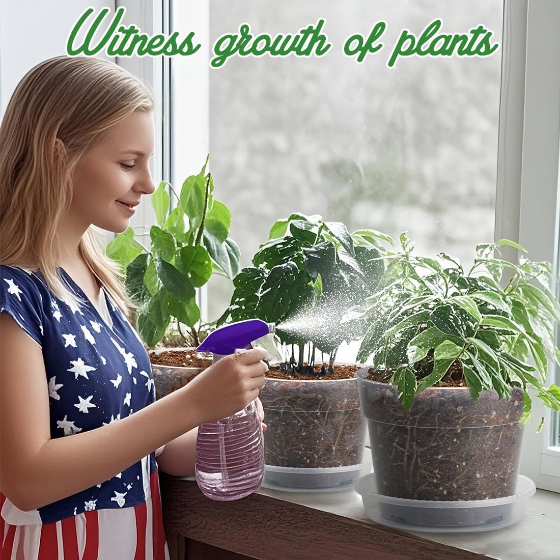 9 Pack 8/7/6 Inch Clear Nursery Pots for Plants with Saucer, Transparent Plastic Plant Pots with Drainage Holes, Sturdy Seedling Starter Pot, Garden Planter Pot for Succulents Flowers Herb Vegetables