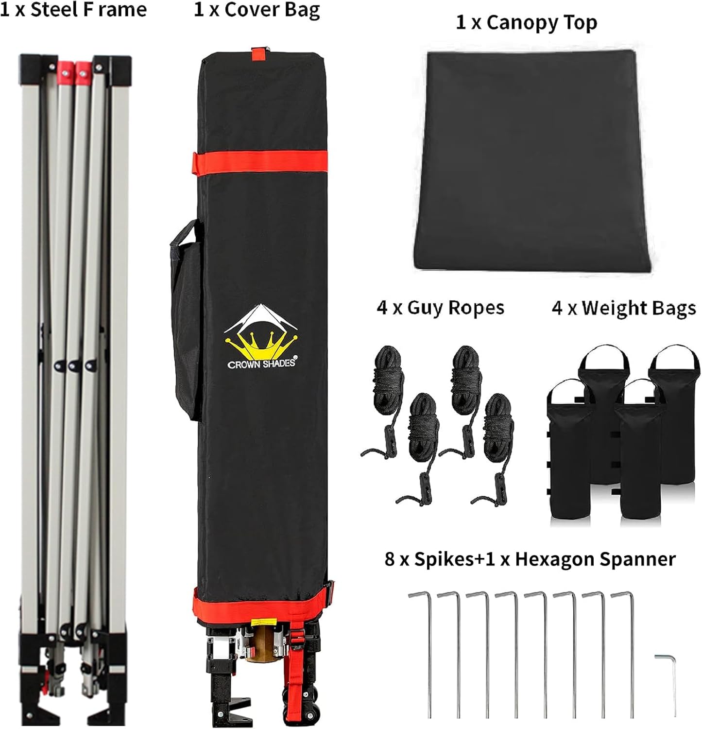 CROWN SHADES 10x10 Pop Up Canopy - Beach Tent with One Push Setup - Easy Outdoor Sun Shade for Events, Parties, Camping - Gazebo with STO-N-Go Cover Bag, Silver Coated Top, Black