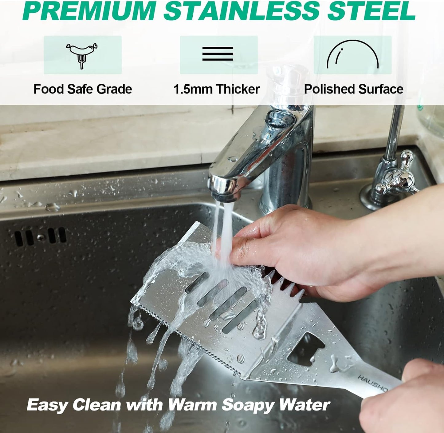 HAUSHOF Large Grill Accessories Heavy Duty BBQ Set Gifts for Men/Women - Premium Stainless Steel Spatula, Fork & Tongs, Barbecue Utensils Tool Kit Gift for Grilling Lover Outdoor